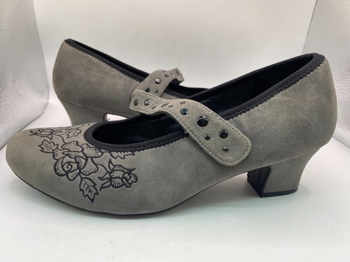 Hotter Charmaine Mary Jane Shoes Grey Suede Heels Hook & Loop Strap UK 6.5 - Picture 4 of 23