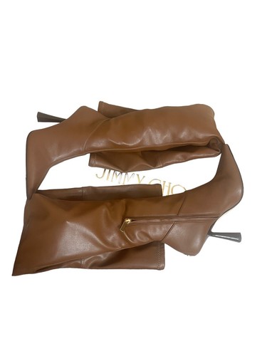JIMMY CHOO Bryson 100 Tan Stretch Bonded Fabric Over-The-Knee Boots Tan SZ 35.5 - Picture 14 of 16