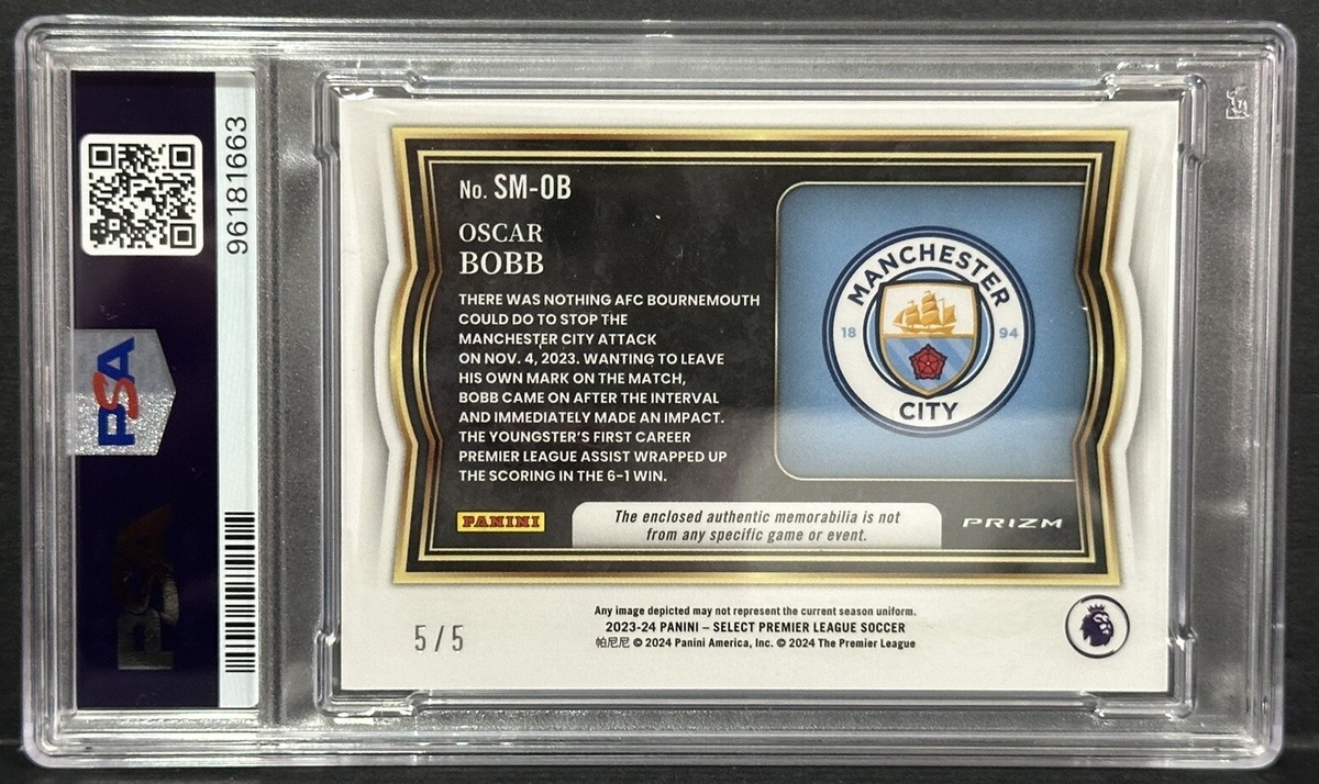 2023-24 Panini Select EPL Man City RC Oscar Bobb Patch Green Prizm 