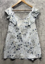 VENEZIA Blouse Woman’s Size 18/20 Blue Flowers Short Sleeve Ruffle Accent