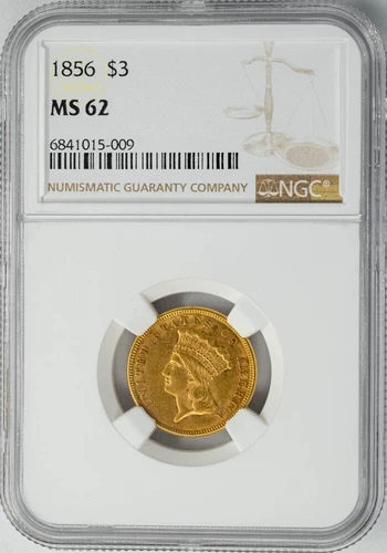1856 $3 Gold Indian MS62 NGC 949814-7