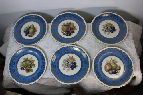 Set 6 czech royal epiag marked paint fruit decor porcelain dessert plates 20cm - Picture 3 of 9