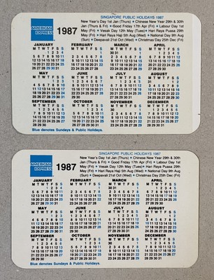 1987-singapore-american-express-credit-card-design-pocket-calendar-x-2-ebay