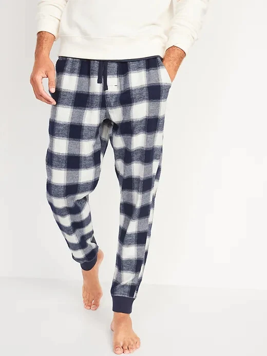 NWT Old Navy Blue Shadow Plaid Flannel Jogger Pajama Pants Sleep Lounge Men  XL