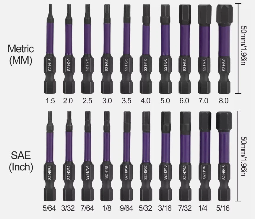 20pcs (Metric&SAE) S2 Steel Allen Wrench Hex Magnetic Drill Bits 1/4" Hex Shank - Image 4 of 4