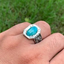 Mens Feroza Ring Natural Blue Turquoise Ring Sterling Silver 925 Handmade Firoza
