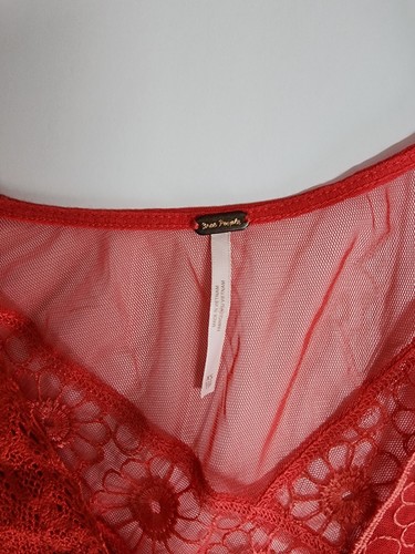 Anthropologie Free People Lola Lace Trim V-Neck Long Sleeve Rose Crimson Size XS - Picture 6 of 6