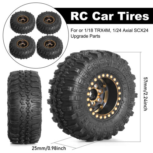 4PCS 1.0 Brass Rubber Wheels Tires for 1/18 TRX4M 1/24 Axial SCX24 Upgrade Parts - Picture 2 of 9