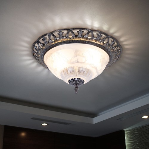 Deckenlampe Deckenleuchte Wohnzimmerlampe silber antik Flurlampe Glas D 33 cm - Bild 7 von 12