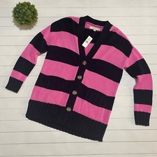 Loft NWT Bold Stripe Pink Blue Knit Cardigan Sweater Women  s Size XS