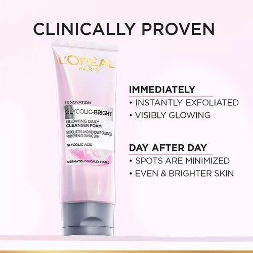 L'Oreal Paris Glycolic Bright Daily Foaming Face Cleanser, 100ml | Glycolic Acid - Picture 5 of 5