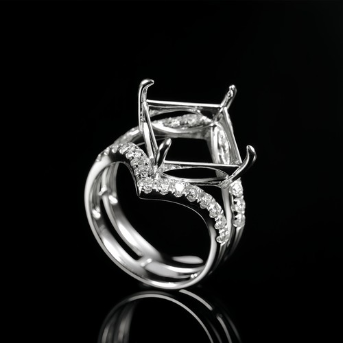 Custom Princess Cut 11x11mm Natural Diamond Semi Mount Ring Solid 14K White Gold - Picture 9 of 10