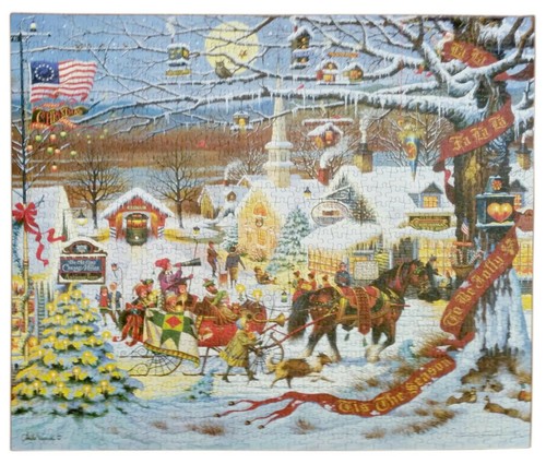 Charles Wysocki's Small Town Christmas 1000 Piece Jigsaw Puzzle Americana MB - Picture 2 of 9