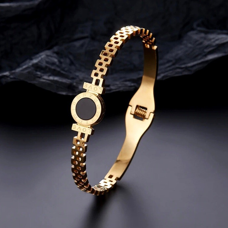 14K Gold Plated Roman Numeral Waterproof Hypoallergenic Stainless Steel Bracelet-image