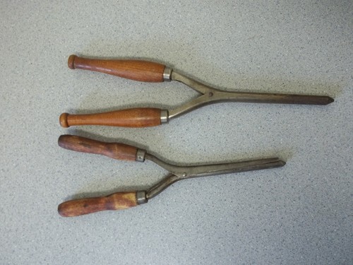 Antik Haar Lockenstab braune Holzgriffe manuelle Wärme - Bild 2 von 4