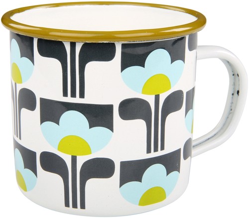 Orla Kiely Vintage Retro Camping Garden Picnic Cups Enamel Mugs 4 Pcs Set