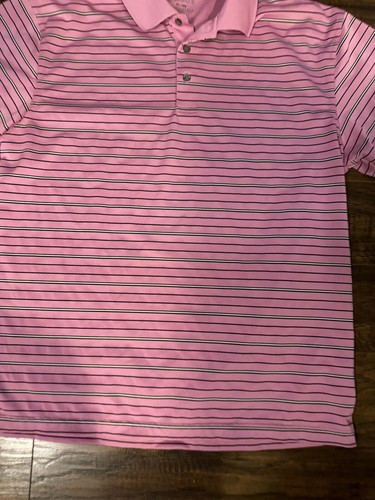 PGA Tour Herren XL Golf Poloshirt pink mit schwarz weißen Streifen - Bild 2 von 7