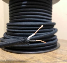 Black Cotton Cloth Covered 2-Wire Round Cord, Vintage Lamp 18ga power cable, USA
