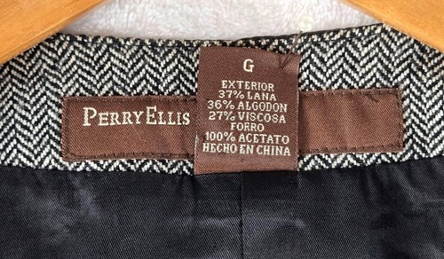 Perry Ellis Mens Vest Gray Herringbone Tweed Sz L Waistcoat Wool Cotton Blend - Picture 9 of 15