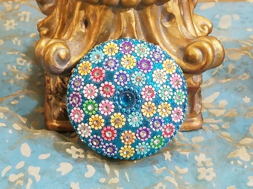Cute Blue Trinket/Jewelry Box w/ Flowers & Cabochons - Swanky Barn - Picture 7 of 12