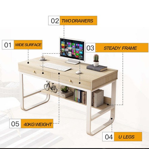 Foret Computer Desk Study Home Office Table Student Drawer Workstation Storage - Picture 6 of 12