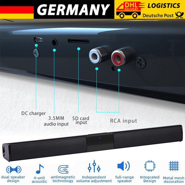 Bluetooth5.0 Soundbar für TV Heimkino 3D Surround Subwoofer Lautsprecher DHL 20W