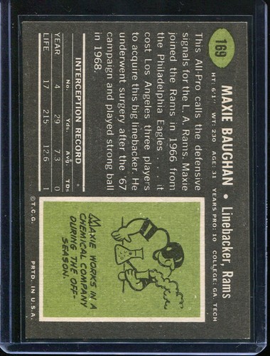 1969 Topps Football # 169 Maxie Baughan NM-MT Near Mint to Mint - Picture 2 of 2