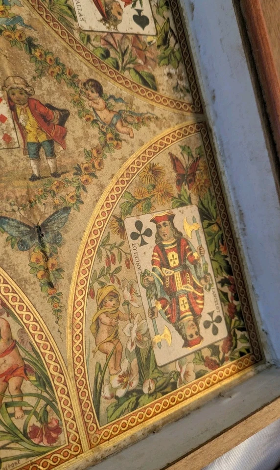 Ancien jeu de Nain Jaune XIXe, décor Angelots, Casiers bois en Étoile, Jetons Os - Photo 3/4