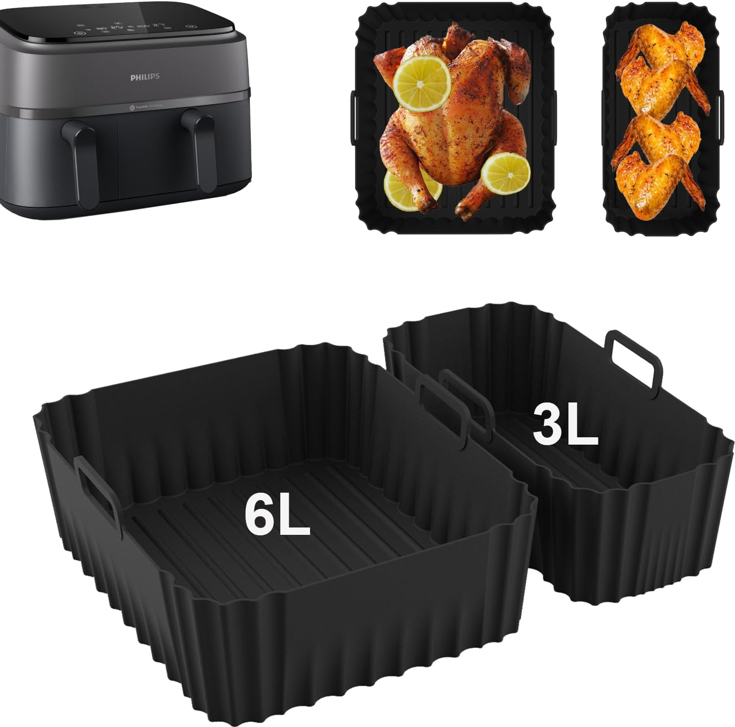 2 Pezzi Accessori Friggitrice Ad Aria per Philips Dual Basket Air Fryer 9L, Sili