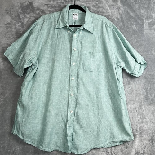 Brooks Brothers Hemden 1818 Herren 100% Leinen Regent Knopf türkis blau kurzarm - Bild 6 von 11
