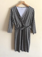 TALBOTS Black Ivory Chain Link Surplice Wrap Bodice Dress Sz M Medium