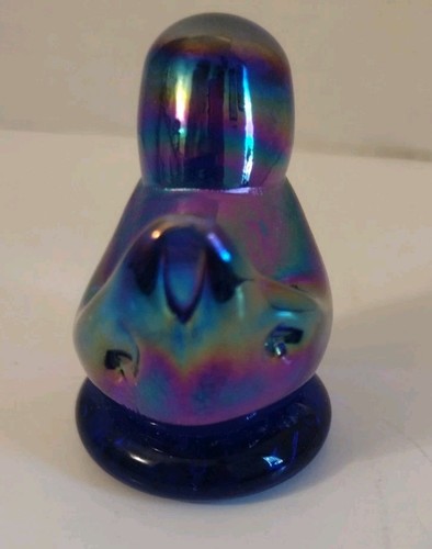 Figurina Uccellino della Felicità Blu Iridescente Firmata Leo Ward 1990 Alta 2,25" - Foto 4 di 6