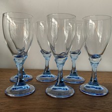 6 Bormioli Rocco Zaffiro Wine Glasses Blue Stem 17.5cm Tall