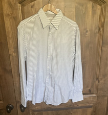 Brunello Cucinelli White / Blue Striped Point Collar Dress Shirt Men's XL