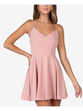 B DARLIN Womens Fitted Spaghetti Strap V Neck Mini Evening Fit + Flare Dress