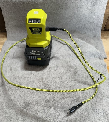 #ad RYOBI ONE P743 18V USB Power Adapter Charger w 4 foot cable and 4aH battery $43.50