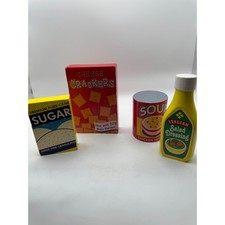 Wooden Toy Food Set Sugar Crackers Soup Salad Dressing Kitchen Play