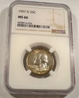 1957-D NGC MS66 WASHINGTON QUARTER NICE TONE SILVER 25c MS 66