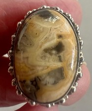 SIZE 6.75 STERLING RING w YELLOW CRAZY LACE AGATE, 8.5 GRAMS