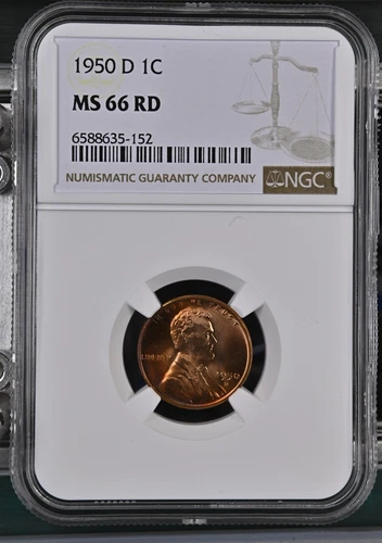 1950 D Lincoln Wheat Cent NGC MS-66 RD Toner! (Bottom Right Corner Of Slab Crack