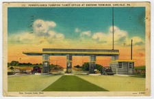 1944 Linen Postcard PA Turnpike Ticket Office Eastern Terminus at Carlisle PA