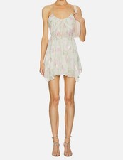 LoveShackFancy Women's Green Silk Floral Scoop Neck Clairo Dress Size: XS