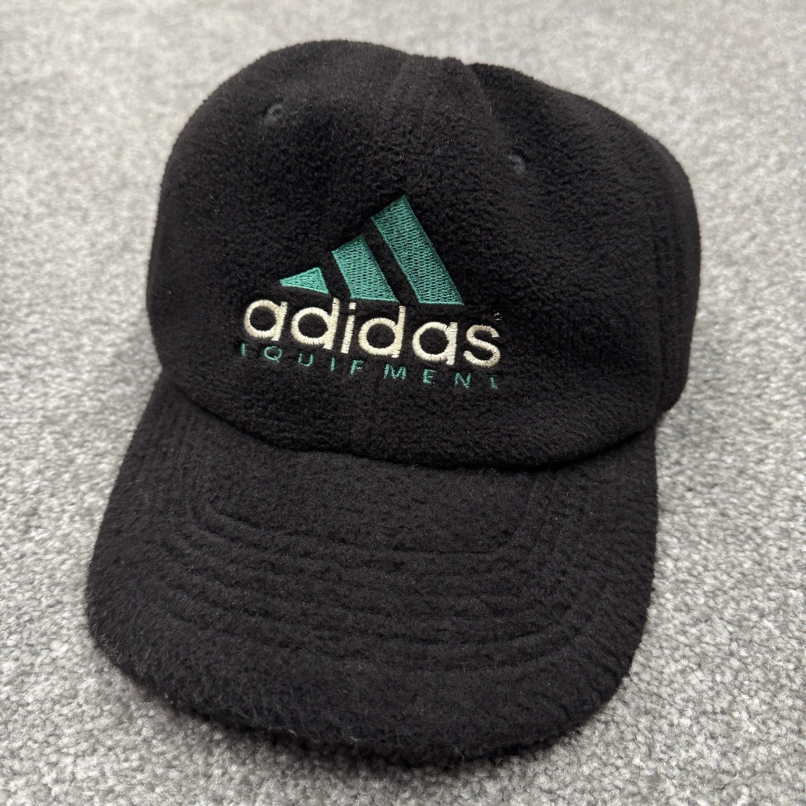 adidas Equipment Hat Baseball Cap Strapback Vintage Y2K Fleece Black Logo Warm