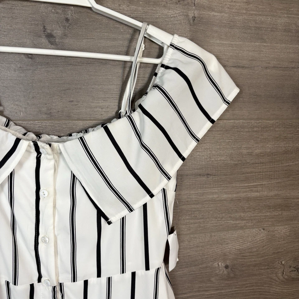 Vestido Charolette Russe Para Mujer Talla Mediana Hombro Descubierto Rayas Botón Delantero NUEVO Foto 4 de 4