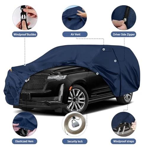 For Chevy Tahoe 2007-2026 Waterproof Car Cover 10 Layers All Weather with Zipper Foto 2 de 4