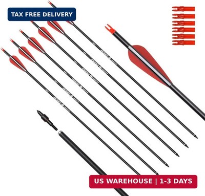 Archery Carbon Arrow Hunting Target Practice Arrows 26 28 30 Inch with Removable