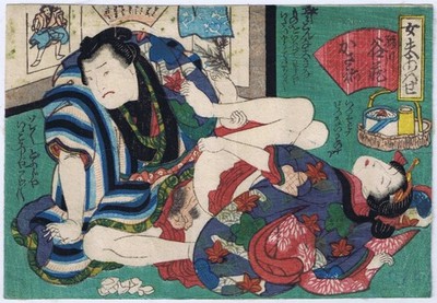 Shunga - Kunichika - Farbholzschnitt - Japan - Edo Periode - Ukiyo-e