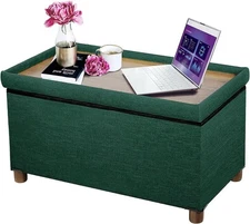 30" Linen Storage Ottoman Bench with Wooden Legs, Removable Lid