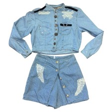 Vintage Double Denim Cowgirl Western Skort Set Women s Sz S - M Castal Cowgirl