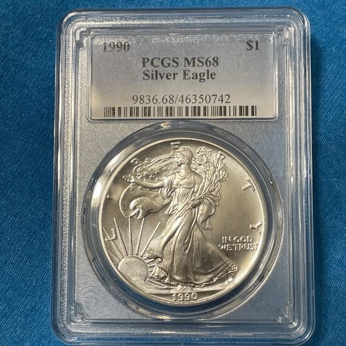 1990 American Silver Eagle 1 Oz PCGS MS68 Bright White Better Date